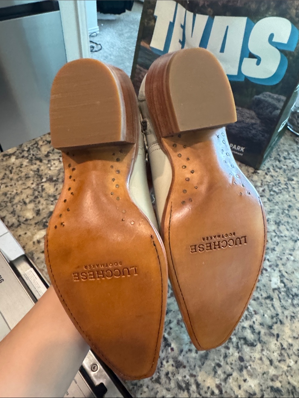 Lucchese Cream Cactus Side Zip Western Leather Ankle Boots - Picture 7 of 7